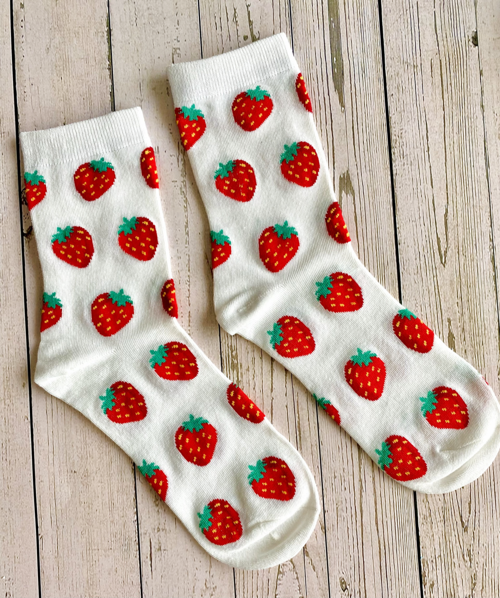 White Socks with a Strawberry Design