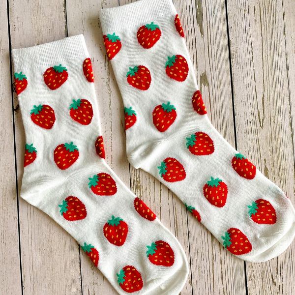 White Socks with a Strawberry Design