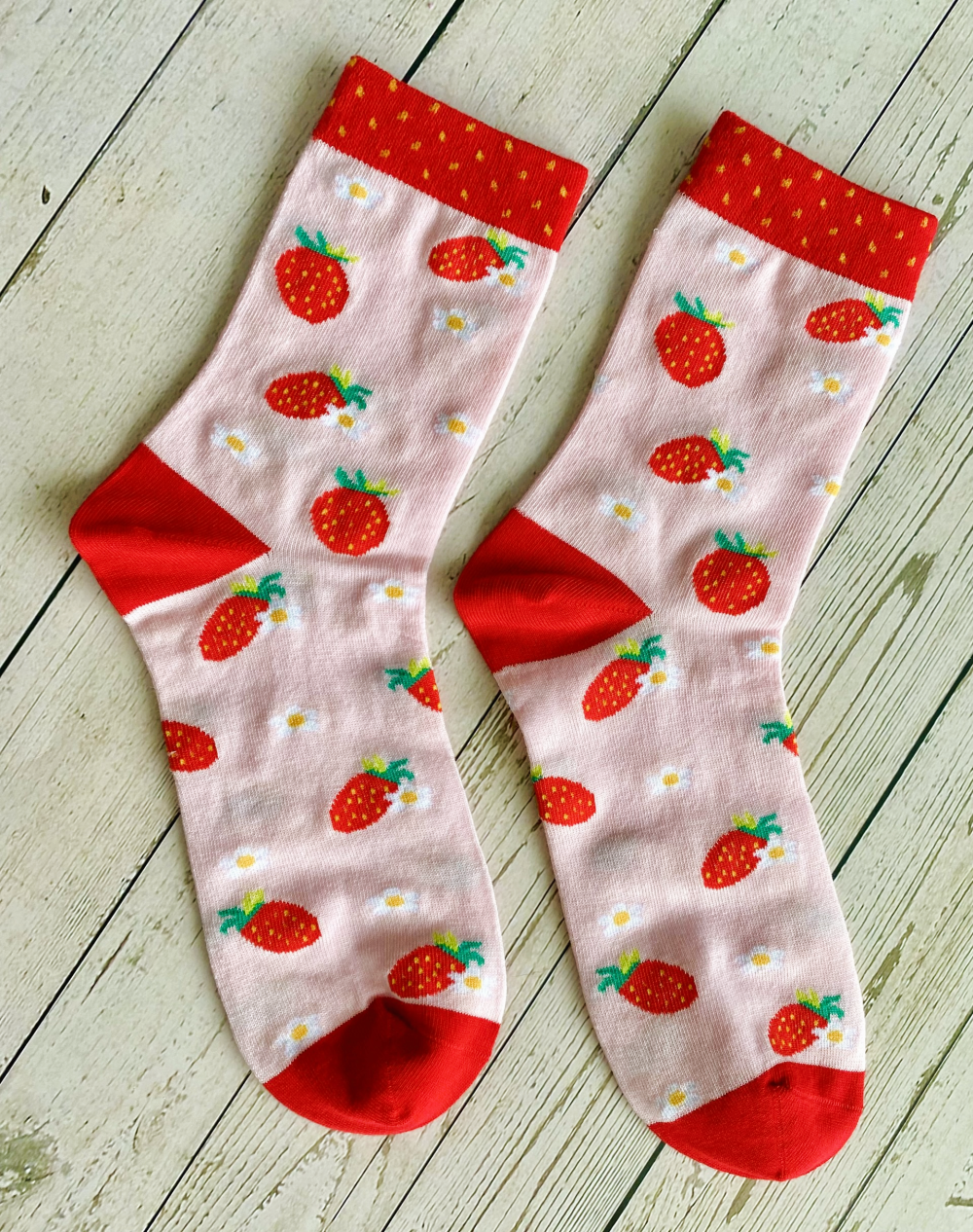 Pink Socks with a Strawberry Design