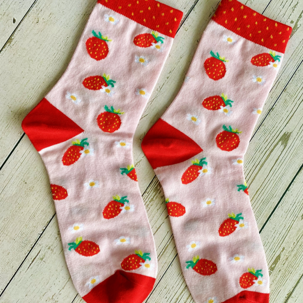 Pink Socks with a Strawberry Design