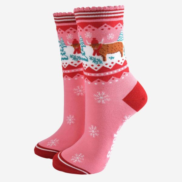 Christmas Highland Cow Bamboo Socks