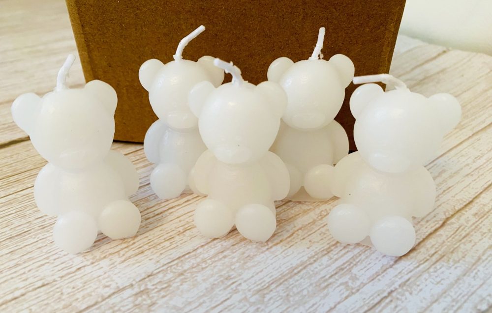 White Baby Teddy Bear Candle